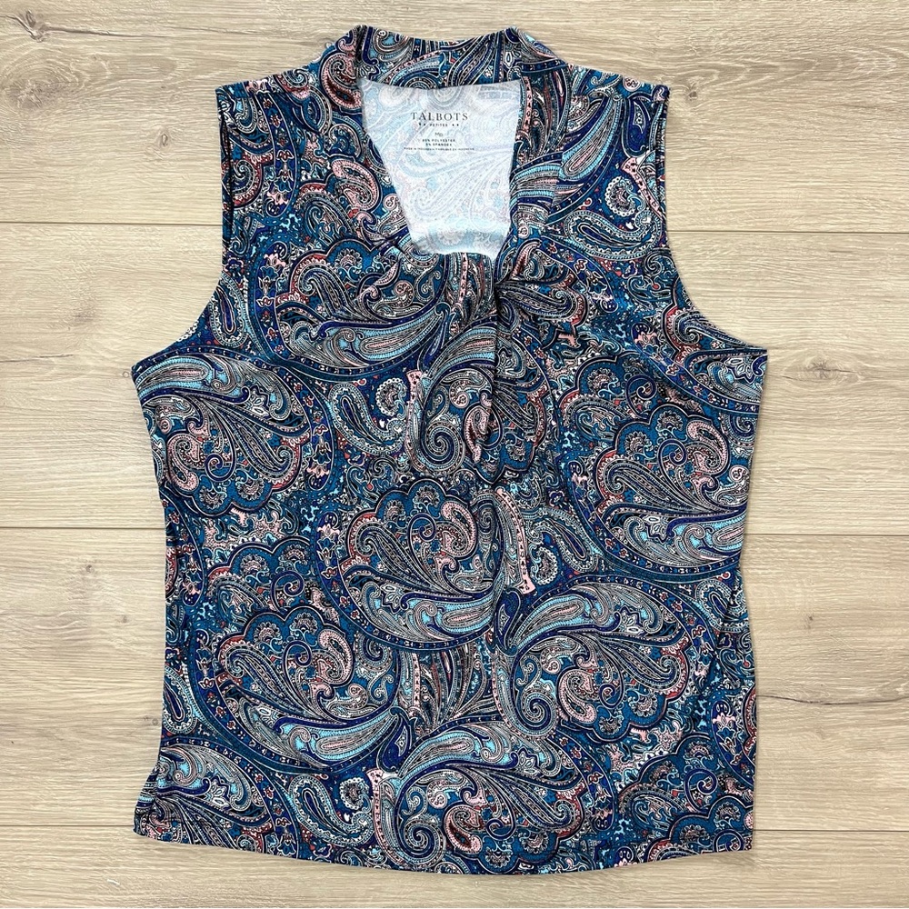 Talbots Sleeveless Top Paisley Blouse Size Petite Medium PM